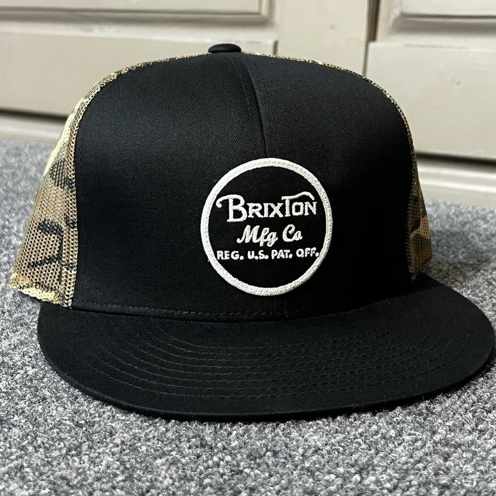 Brixton Mfg Co Trucker Snapback Hat Cap Adjustable Black Patch Mesh Back Camo